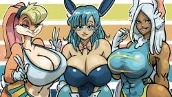 3girls abs anthro ass big_ass big_breasts blonde_hair blue_eyes blue_hair bowtie breasts breasts_bigger_than_head brown_skin bulma_(bunny) bulma_briefs bunny bunny_ears bunny_girl bunny_tail bunnygirl bunnysuit busty cheerleader cheerleader_outfit cheerleader_uniform cleavage clothed crossover curvy curvy_female curvy_figure dark-skinned_female dark_skin dragon_ball dragon_ball_(classic) easter eastern_and_western_character female female_only furry girls_only huge_breasts large_breasts lipstick lola_bunny long_hair looking_at_viewer looney_tunes miniskirt miruko mister_feelgood multiple_girls muscular muscular_female my_hero_academia playboy_bunny ponytail red_eyes space_jam thick_thighs tight_clothing trio voluptuous voluptuous_female white_hair wide_hips