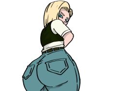 android_18 dragon_ball jeans looking_at_viewer sporpex thick_ass