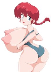 1girls alternate_breast_size ass ass_cleavage blue_eyes breasts butt_crack female female_only gigantic_breasts huge_breasts hyper_breasts large_breasts nipples one-piece_swimsuit ponytail ranma-chan ranma_1/2 ranma_saotome red_hair solo source_request swimsuit toshiso transparent_background