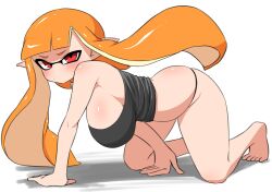 1girls ass breasts cleavage female hand_on_hip hi_res huge_breasts inkling inkling_girl kaori_(splatoon) large_ass large_breasts light-skinned_female light_skin long_hair nintendo nobunagapero orange_hair plain_background splatoon splatoon_(series) tank_top tentacle_hair