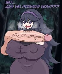 big_breasts big_penis clothed clothing cock_worship crazy_eyes dialogue disembodied_penis drooling forest hex_maniac huge_breasts huge_cock large_breasts large_penis nipples_visible_through_clothing penis_over_breasts pokemon pokemon_xy purple_dress purple_hair steam steamy_breath steamy_penis telosynth thick tight_clothing veiny_penis