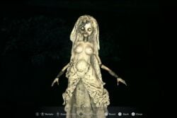 angie_(resident_evil) big_breasts black_eyes breasts breasts_out doll doll_girl doll_joints medium_breasts old resident_evil resident_evil_8:_village small_breasts wedding_dress wedding_veil white_body white_dress white_skin