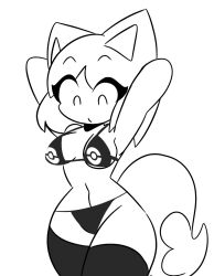 1girls animal_ears arms_behind_head bikini bikini_bottom bikini_top black_and_white black_bikini cathie_(rivergravidade) eyelashes female female_focus female_only girl hourglass_figure looking_down monochrome pokeball rivergravidade short_hair sketch solo solo_female solo_focus tagme tail thick_thighs thigh_highs thighhighs thighs white_background