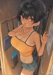 black_hair camisole hide_and_seek imminent_sex kaedeko_(kaedelic) kanna_sasaki_(kaedeko) large_breasts male_pov pov shortstack slut twintails yellow_camisole