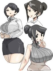 1girls bijin_onna_joushi_takizawa-san black_eyes black_hair black_skirt breasts bun_hair earring female from_below grey_sweater hair_bun hairbun hand_to_mouth hand_to_own_mouth large_breasts leebongchun mature mature_female mini_skirt mole mole_under_mouth multiple_outfits multiple_views office_lady office_skirt ol open_mouth outfits pearl_earrings smile sweat sweater takizawa_kyouko thick_thighs thighs turtleneck turtleneck_sweater