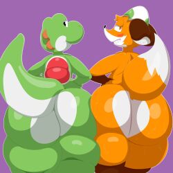 ambiguous_gender ass big_ass big_butt bloocherrypie bubble_ass bubble_butt commission femboy fox huge_ass looking_at_viewer looking_back mario_(series) tail yoshi