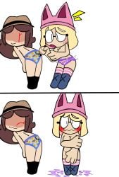 accidental_exposure blonde blonde_hair blush embarrassed embarrassed_nude_female enf female glasses hat kakaswbehdu naked naked_female nude nude_female panties ripped_clothing spongebob_reference torn_clothes torn_clothing wardrobe_malfunction