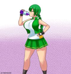 alphaerasure ass_expansion barely_contained barely_contained_breasts belly_expansion big_ass big_belly big_breasts black_socks blue_eyes body_expansion bottle braid braided_hair braided_ponytail breast_expansion butt_expansion drinking erect_nipples gif glass gloves green_clothing green_hair green_jacket green_skirt huge_ass hyper hyper_breasts jacket laura_brooklyn light-skinned_female light_skin nipples panties ripping_clothing skirt slideshow suprised t-shirt thick_thighs white_topwear yellow_skirt