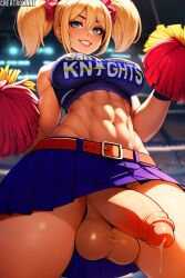 1futa abs ai_generated bare_shoulders big_breasts big_penis blonde_hair breasts cheerleader creatronart dickgirl erect_penis erection female futa_only futa_sans_pussy futanari huge_breasts huge_cock juliet_starling lollipop_chainsaw muscular penis solo sweat testicles thick_thighs