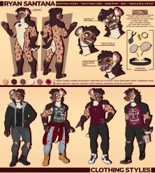 absurd_res clothed clothing collar ear_piercing eyewear glasses hi_res hyaenid male mammal model_sheet multiple_poses nipple_piercing nipples nude piercing pose ryan_santana ryanyeen simple_background solo