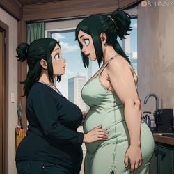 2females 2girls 3d ai_generated bbw belly big_ass big_belly big_breasts blunny boku_no_hero_academia breasts chubby_female clothed dress fat fat_woman female female_human female_only green_eyes green_hair human human_only inko_midoriya jeans mature_female midoriya_inko milf miniskirt my_hero_academia pants skirt stable_diffusion