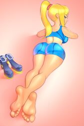 1girls 5_toes ass ass barefoot blonde_hair breasts breasts feet female female_only kamilong legs metroid ponytail samus_aran shoes_off shoes_removed soles solo solo_female toes