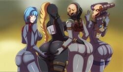 4girls assassin augmentation big_ass big_breasts blonde_hair blue_eyes blue_hair blush bubble_butt cables cadre_venenum_assassin callidus_assassin clade_vanus_assassin culexus_assassin cybernetics female female_only giggling groping groping_ass helmet imperium_of_man impressed infocyte latex latex_bodysuit latex_suit long_hair mask masked multiple_girls officio_assassinorum ponytail posing red_eyes skin_tight skin_tight_outfit skin_tight_suit skull_mask thick tubes vanus_assassin venenum venenum_assassin warhammer_(franchise) warhammer_40k wires