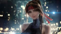 brown_eyes brown_hair ear_ring final_fantasy final_fantasy_vii final_fantasy_vii_remake jessie_rasberry looking_at_viewer red_bandanna sakimichan single_female