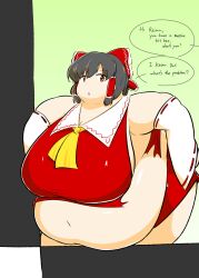 bbw belly_overhang big_belly big_female blush chubby chubby_female embarrassed fat fat_female fat_fetish fat_girl fat_shaming fat_woman fatty hog huge_belly large_female morbidly_obese morbidly_obese_female obese obese_female overweight overweight_female plump pork_chop reimu_hakurei speech_bubble thick_thighs touhou tubby weight_gain