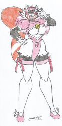 anthro big_hips black_fur blue_eyes costume cute furry looking_at_viewer magical_girl magical_girl_outfit marlon64 meiko_chan-chan_(waifuland) open_mouth orange_fur pink_hair red_panda red_panda_girl smile solo_female teenage_girl traditional_drawing_(artwork) waifuland white_background white_fur