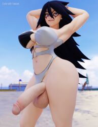 3d big_breasts big_penis blender boku_no_hero_academia cybrokrimson futa_only futanari midnight midnight_(my_hero_academia) my_hero_academia nemuri_kayama swimsuit swimsuit_aside thick_thighs