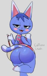 1girls animal_crossing anthro ass blue_fur blue_hair bottomless feline female mellojellowo nintendo rosie_(animal_crossing) tagme