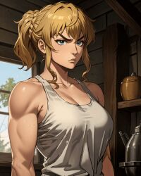 ai_generated arms big_breasts blonde_hair blue_eyes breasts clothed fit_female fluffy_hair icelandic muscles muscular norse_woman toned toned_female viking_female vinland_saga ylva ylva_(vinland_saga)