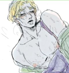 adsword bite_mark_on_breast bite_marks breastmilk chest_exposed closed_eyes diamond_is_unbreakable eyes_closed gay heavy_breathing jojo's_bizarre_adventure lactating lactating_nipples lactation large_breasts large_pecs large_pectorals looking_pleasured male/male male_focus male_lactation male_moaning male_only milk_squirt moaning_in_pleasure nipple_bite partially_clothed pecs pectorals pink_nipples shirt_down submissive_male twink yoshikage_kira