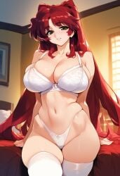 2d ai_generated big_breasts bra breasts female female_focus female_only indoors kousaka_tamaki long_hair panties red_hair solo solo_female solo_focus tagme thighhighs to_heart_(series) to_heart_2 white_panties white_thighhighs