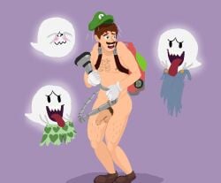 2021 blush boo_(mario) covering_face embarrassed embarrassed_nude_male enm flaccid flaccid_penis gay ghost halloween luigi luigi's_mansion male_only mario_(series) nintendo plain_background princemacs purple_background shoes_only stripped stripped_naked underwear