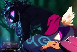 2024 2024s anthro ass blush bovid breasts caprine claws clothes color colored colorful detailed_background digital_media_(artwork) eyelashes female female_focus female_only fur glowing_eyes hair hoodie hooves kindred kneeling lamb_(league_of_legends) league_of_legends looking_at_viewer mammal mask nails panties purple_panties rear_view riot_games safe sheep short_tail skeleion solo solo_female solo_focus tail thighs topwear