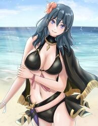 alternate_costume bikini black_bikini black_swimsuit breasts byleth_(female)_(summer)_(fire_emblem) byleth_(fire_emblem) byleth_(fire_emblem)_(female) female female_only fire_emblem fire_emblem:_three_houses fire_emblem_heroes kousetu0506 looking_at_viewer nintendo official_alternate_costume solo swimsuit