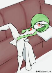 gardevoir generation_3_pokemon green_hair humanoid masturbation myskart pokémon_(species) pokemon pokemon_(species) red_eyes white_body