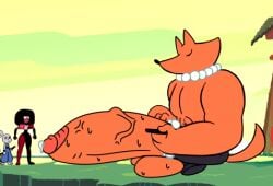 accessory animal_humanoid anthro balls big_penis bodily_fluids canid canid_humanoid canine canine_humanoid cartoon_network cock_ring electronics fox fox_humanoid foxman foxman_(steven_universe) garnet_(steven_universe) gem gem_(species) genital_fluids genitals huge_cock humanoid hyper hyper_genitalia hyper_penis jewelry low_res male mammal mammal_humanoid muscular muscular_anthro muscular_male necklace pearl_(gem) pearl_necklace penis penis_accessory penis_jewelry phone poundfulpanda precum screencap screencap_edit solo steven_universe sweat sweaty_balls sweaty_genitalia sweaty_penis tail third-party_edit vein veiny_penis