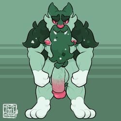 1:1 animated anthro balls bara beard body_hair breath facial_hair fakemon felid feline fur genitals green_body green_fur green_hair hair humanoid humanoid_genitalia humanoid_penis lynx male mammal muscular muscular_male nintendo nipples nude panting pecs penis pokemon pokemon_(species) red_eyes short_playtime simple_background solo tusks ursa-m1nor video_games