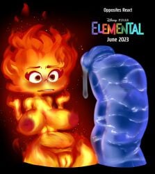 1boy 1girls areolae big_areola big_breasts big_penis breasts disney elemental elemental_(pixar) elemental_creature elemental_humanoid ember_lumen faceless_male female female_focus fire fire_girl huge_cock innie_pussy inverted_nipples large_breasts male_out_of_frame penis penis_awe peppyrobo pixar pussy red_nipples thick_thighs wade_ripple water water_boy