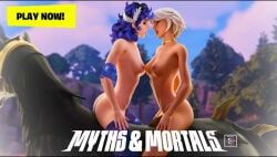 aphrodite aphrodite_(fortnite) arm_band armband artemis artemis_(fortnite) ass breasts breasts_out breasts_to_breasts choker completely_nude completely_nude_female drool drool_string drooling eyes_closed fortnite fortnite:_battle_royale functionally_nude functionally_nude_female gold_(metal) hair_ornament horse horseback_riding mouth_open nude nude_female purple_hair riding_horse saliva saliva_string saliva_trail shadow1_c text thigh_highs thighhighs tongue tongue_out white_hair yuri