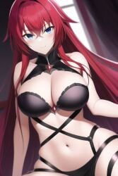 ai_generated babydoll blue_eyes blush garter_straps high_school_dxd hips nai_diffusion ptx-art red_hair rias_gremory stable_diffusion thick_thighs