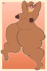 arms_up blush brown_fur cindy_bear dm81 eyelashes female furry huge_ass huge_breasts jellystone_(hbo_max) solo ursine wavy_mouth wide_hips