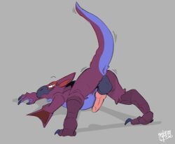 anthro anus ass ass_up balls beak capcom claws erection flying_wyvern genitals grey_background jack-o'_pose knot male monster_hunter nargacuga penis pose presenting presenting_hindquarters raised_tail simple_background sodacaps solo video_games