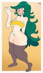 adult_swim ballmastrz:_9009 bottomless dm81 duleena_duneeda eyelashes female green_hair long_hair open_mouth pink_eyes pubic_hair solo thighhighs wide_hips