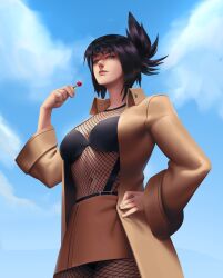 1girls belly_button bimbo bra cleavage clothed clothing coat female female_focus female_only fishnet fishnet_bodysuit fishnets fully_clothed hand_on_hip jacket light-skinned_female light_skin lips lipstick lollipop looking_at_viewer looking_down mature mature_female milf mitarashi_anko narrowed_eyes naruto naruto_(classic) naruto_(series) naruto_shippuden pale-skinned_female pale_skin paulovalves petite pink_lips pink_lipstick pinup ponytail purple_eyes purple_hair revealing_clothes shounen_jump skimpy skimpy_clothes small_breasts solo solo_female solo_focus spiky_hair tied_hair