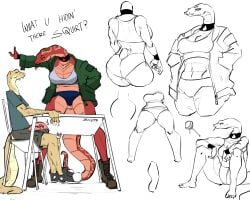 5:4 anthro ass big_breasts big_butt blood_python bodily_fluids breasts duo female grip hi_res jay_scales larger_female male male/female panties python python_(genus) reptile scalie size_difference skwmt4 smaller_male snake sweat thick_thighs underwear