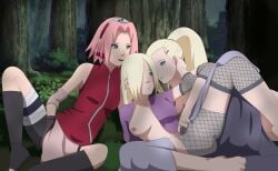 3girls barefoot bike_shorts blonde_hair blush clothed_sex embarrassed female female/female/female female_only fff fff_threesome fingering fingering_partner fingering_pussy fingering_self forest hand_under_clothes human incest ino_yamanaka ino_yamanaka_(naruto:_road_to_ninja) lesbian_sex multiple_girls naruto naruto:_road_to_ninja naruto_(series) naruto_shippuden nature open_clothes open_shirt optimystic outdoors pink_hair sakura_haruno selfcest shirt skirt threesome yuri