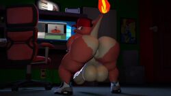 1boy 3d animated anthro anus ass ass_shake balls big_ass big_balls bouncing_ass bouncing_balls bubble_butt chair charles_charmeleon_(oc) charlescharmele charmeleon erection game_freak hat huge_ass huge_cock humanoid_penis indoors jesenstuff looking_back male male_only nintendo no_sound penis pokémon_(species) pokemon red_body scalie shaking_butt shoes solo spiked_bracelet spiked_collar squatting tagme tail thick_thighs twerking veiny_penis video