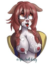 absurd_res ahe_gao alexandliberty alpha_channel anthro bodily_fluids breasts brown_body brown_fur canid canine canis clothing cum cum_on_face domestic_dog exposed_breasts female fur genital_fluids hair hi_res hololive hololive_gamers hololive_japan inugami_korone jacket looking_pleasured mammal multicolored_body multicolored_fur nipples red_hair solo solo_focus topwear virtual_youtuber vtuber white_body white_fur yellow_clothing yellow_jacket_(clothing) yellow_topwear