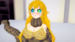 asphyxiation big_breasts blonde_hair bra breasts coiling coils constricting constriction crossover disney happy_trance hypnosis kaa large_breasts mrkoiru open_mouth rwby snake strangling submissive submissive_female the_jungle_book yang_xiao_long