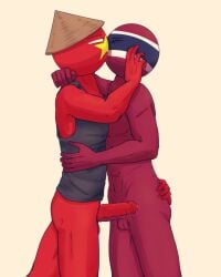 2boys countryhumans gay hand_on_butt kissing simple_background simple_coloring tagme thailand_(countryhumans) vietnam_(countryhumans)