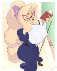 1girls anthro ass big_breasts blonde_hair borrowed_character breasts canine female female_only fur furry furry_only glasses hair_ribbon hi_res long_hair looking_at_viewer narrowed_eyes ponytail skecchiart smiling smiling_at_viewer solo teacher thick_ass