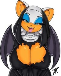 anthro big_breasts breasts cleavage cleavage_cutout color dalley_le_alpha female huge_breasts looking_at_viewer nun nun_outfit ragged_clothing rouge_the_bat sega sonic_(series) tongue tongue_out uekawa_style voluptuous