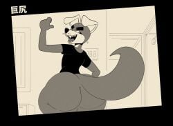 1femboy anthro ass big_ass big_butt canid canine canis clothed clothing domestic_dog femboy feminine_male gay girly huge_ass kom komdog komponi male male_only mammal monochrome partially_clothed rear_view simple_background solo thick_thighs wide_hips