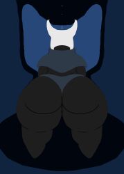 ambiguous_gender anthro arthropod ass big_butt black_body blue_background cloak clothing digital_drawing_(artwork) digital_media_(artwork) hi_res hollow_knight insects lineless nauiho rear_view scenery simple_background solo team_cherry thick_thighs thong underwear vessel_(species) video_games voove