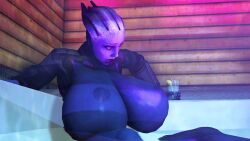 1girls 3d animated animation asari blue_skin breast_expansion expansion female female_only huge_breasts inflation liara_t'soni mass_effect no_sound rafiler solo stressed to_be_continued video worry