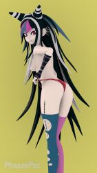 3d ass behind_view breasts danganronpa danganronpa_2:_goodbye_despair female_only mioda_ibuki panties panties_only panty_pull phaazepaz small_breasts straight_hair super_danganronpa_2 thighhighs topless topless_female